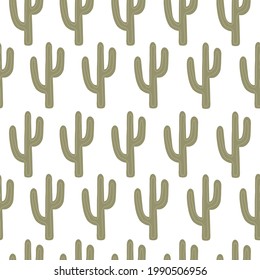 Minimalistic seamless pattern with mexican cactus on white background. Modern simple design background. Vector illustration
