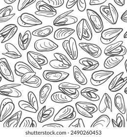 Minimalistic seamless pattern of mussels