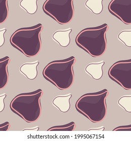 Minimalistic seamless pattern in pastel tones with fig purple and white silhouettes. Pastel background. Designed for fabric design, textile print, wrapping, cover. Vector illustration.