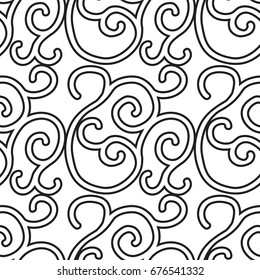 Minimalistic seamless pattern with repeating ornate bent traceries in monochrome style vector illustration