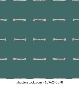 Minimalistic seamless pattern with simple doodle bones ornament. Turquoise background. Dog snack print. Stock illustration. Vector design for textile, fabric, giftwrap, wallpapers.