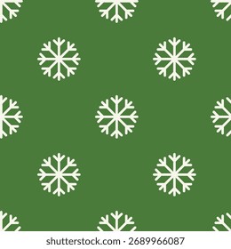 Padrão contínuo minimalista com flocos de neve em um fundo verde