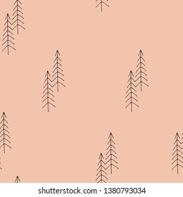 Minimalistic seamless pattern with trees. Hand drawn modern stylish background. Vector illustration for printing products, textiles, fabrics and wrapping paper