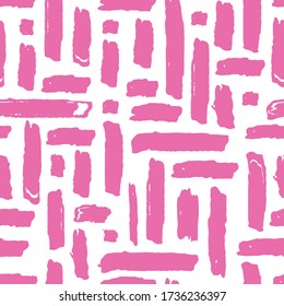 Ein minimalistisches, nahtloses Streifen-Muster mit hellen Farben. Rosa und weiß. Abstrakte Vektorgrafik. 