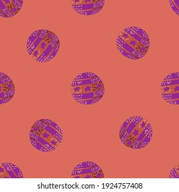 Minimalistic seamless trick pattern with purple colored circus balls shapes. Pink pale background. Flat vector print for textile, fabric, giftwrap, wallpapers. Endless illustration.