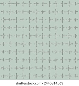 
Minimalistic seamless vector pattern, checkered pattern, cross hatching, dotted lines on a gray-green background