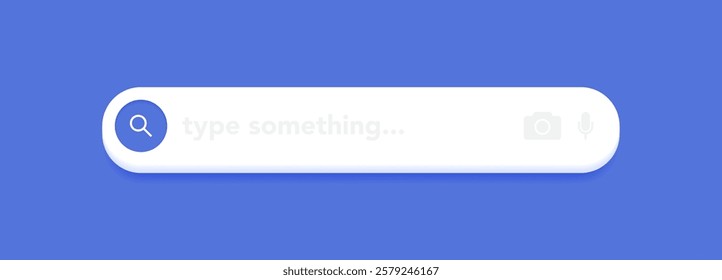 Minimalistic search bar with a rounded design on blue background. Web ui design element for web site or browsers. Text field and search button. Vector illustration.