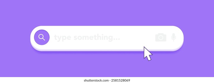 Minimalistic search bar with a rounded design on blue background. Web ui design element for web site or browsers. Text field with search button and click arrow. Vector illustration.