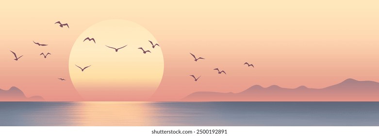 Paisaje marino minimalista, puesta del sol del mar, puesta del sol, Ilustración vectorial