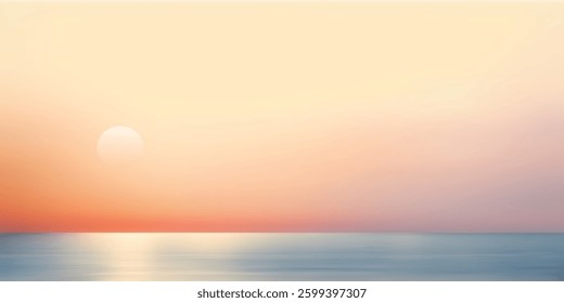 Minimalistic seascape, sea sunset, setting sun, vector illustration