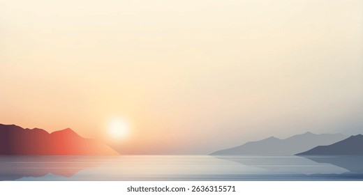 Minimalistic seascape, sea sunset, setting sun, vector illustration