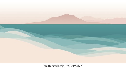 Minimalistische Meereslandschaft, stilisierte Küste, Vektorgrafik