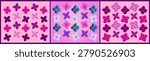 Minimalistic seasonal racy vector set of flowers and butterflies. Floral icons of different color and gradient isolated on pink background. Abstract design of stylized flowers motives, blossom elements with petals, origami icons. Creative idea background for banners, wallpaper, posters, websites, online shopping.