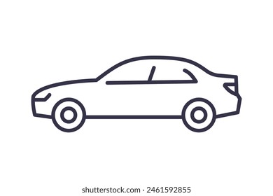 Minimalistic sedan car icon in line art style, vector representation with a clean look. Editable stroke.