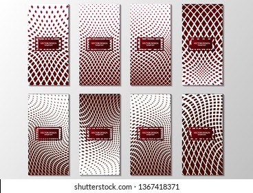 Minimalistic set of abstract posters with halftone geometric pattern. Covers template collection with graphic elements of figures. Applicable for brochures, posters, covers and banners. 