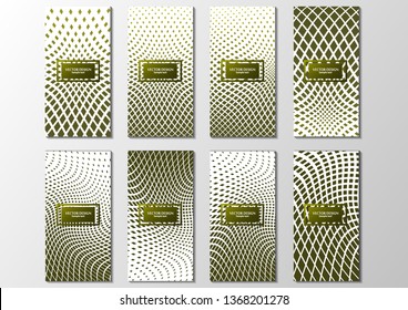 Minimalistic set of abstract posters with halftone geometric pattern. Covers template collection with graphic elements of figures. Applicable for brochures, posters, covers and banners. 