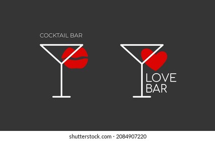 A Minimalistic Set Of Logos For An Alcoholic Bar, Shop, Restaurant. A Martini Glass On A White Background Black The Inscription 