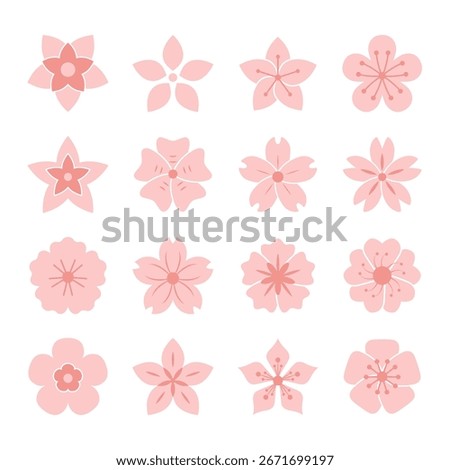 Minimalistic set of pink sakura flowers in a flat style