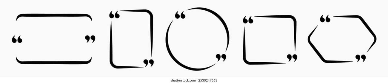 Minimalistic set of quote borders without text in black color. Border for citation and comments.