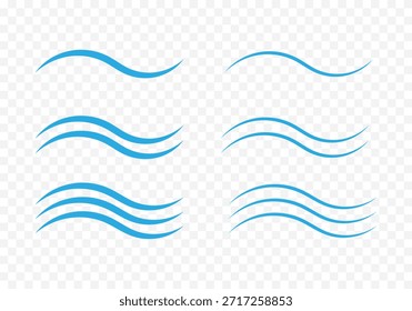 Minimalistischer Satz von einfachen blauen wellenförmigen Vektorlinien für Logos und Symbole