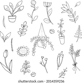 Minimalistic set of stylized icons of plants. Perfect for design.