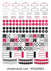 Minimalistic Sheet of printable planner stickers for journaling,study,work,school,office etc.Vector eps 10 set elements .