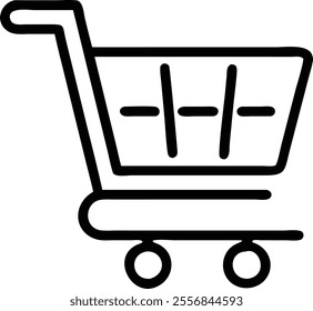 Minimalistic shopping cart icon illustration designed in line art style. Perfect for logos, websites, apps, and design projects. Available as a silhouette, clipart, and vector logo for diverse creativ
