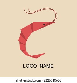 Minimalistic shrimp logo vector, on brown background.