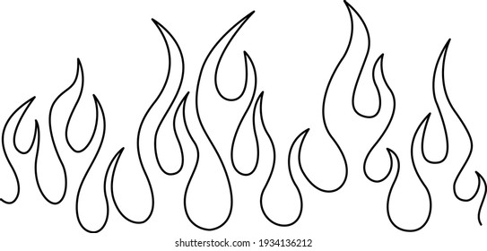 Minimalistic silhouette of flame. Fire vector illustration. Black and white. White background. One line drawing.