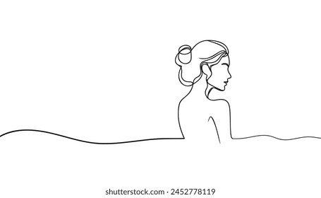 Minimalistic silhouette of woman silhouette. Background. One line drawing.