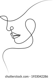 Minimalistic silhouette of woman face. Black and white. White background. One line drawing. - Shutterstock ID 1933042286