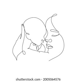 Minimalistic Silhouette Of Woman Holding Baby. Mother And Child. Modern Illustration Of Mom With Pastel Colors. One Line Art.