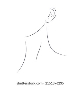 Minimalistic silhouette woman neck   ear  Black   white  White background  Line art drawing 