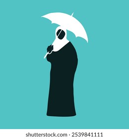 Minimalistic Silhouette of a Woman with Umbrella.