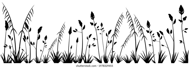 minimalistic silhouettes of field grass, black on white