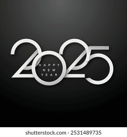 Minimalistic Silver 2025 Happy New Year Modern Design Greeting. Vector illustration