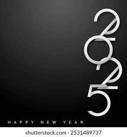 Minimalistic Silver 2025 Happy New Year Modern Design Greeting. Vector illustration