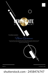 Minimalistic simple a4 diploma certificate template in japan style with gold accent. Printable template with sample content. Multipurpose black certificate template