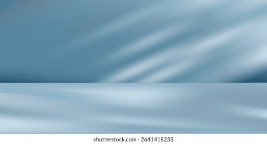 Minimalistic simple abstract light blue background for product presentation. Shadow and light from windows on wall.vector eps10