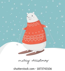 Minimalistic simple elegant card with hand drawn Merry Christmas lettering text for holidays. Vector eps 10