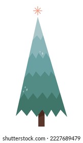 Minimalistic simple green Christmas tree with a pink star on top isolated on white background