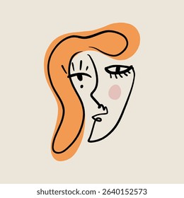 Minimalistic simple hand drawn vector illustration clipart trendy line portrait art. Cubism and surrealism artist paintings inspired abstract face composition. Monochrome calm palette print for