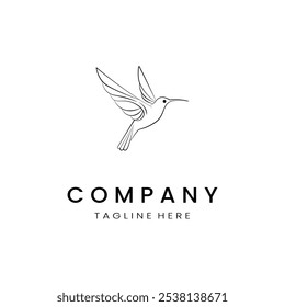  minimalistic and simple hummingbird vector line art with a bit of color, on a white background