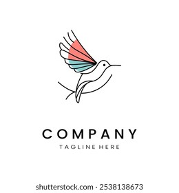  minimalistic and simple hummingbird vector line art with a bit of color, on a white background