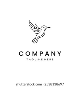  minimalistic and simple hummingbird vector line art with a bit of color, on a white background