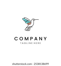  Arte de línea de Vector colibrí minimalista y simple con un poco de color, sobre un fondo blanco