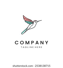  minimalistic and simple hummingbird vector line art with a bit of color, on a white background