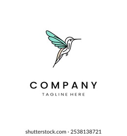  minimalistic and simple hummingbird vector line art with a bit of color, on a white background