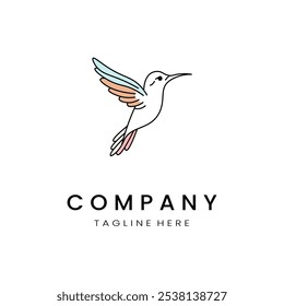  minimalistic and simple hummingbird vector line art with a bit of color, on a white background