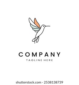  minimalistic and simple hummingbird vector line art with a bit of color, on a white background